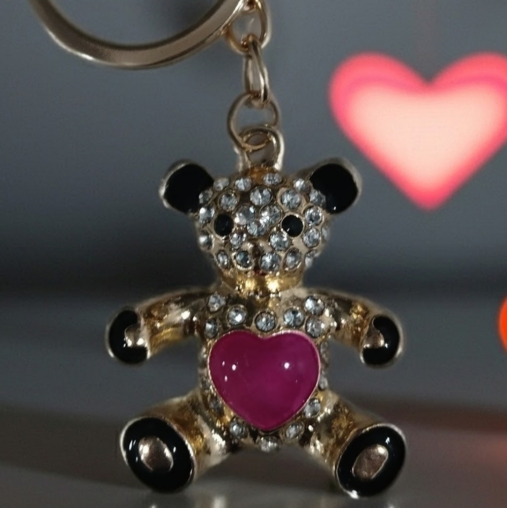 Gold Tone Heart Teddy Bear Keychain/Bag Charm